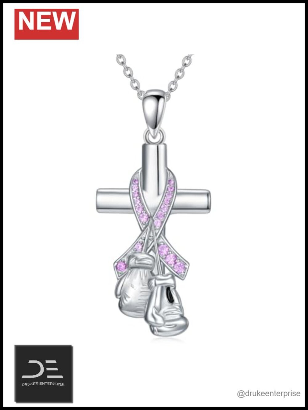925 Sterling Silver Breast Cancer Awareness Cross Necklace